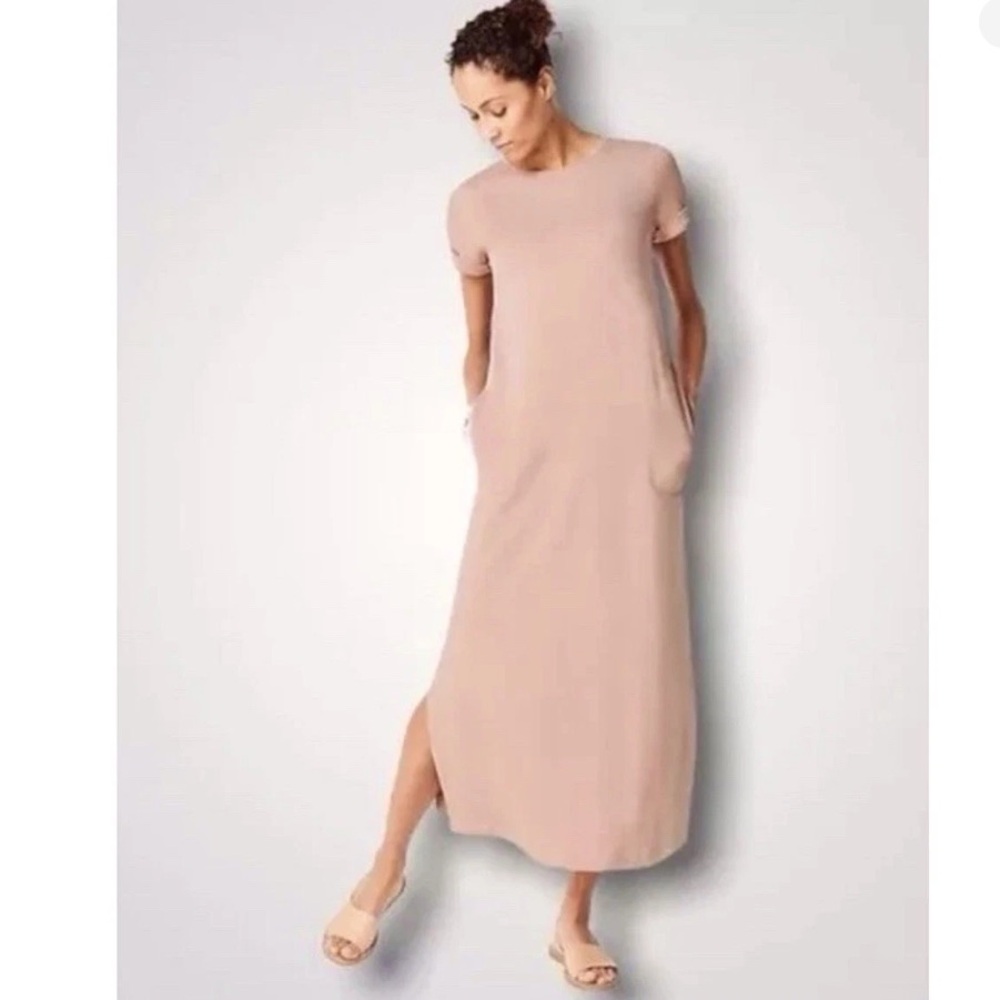 Pure J. Jill Affinity V-back Dress in Fawn Size S Side Slits Pockets Pima Cotton